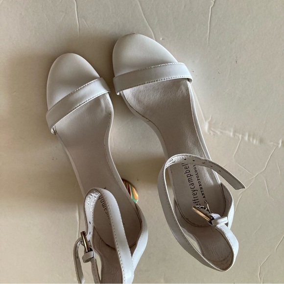 Jeffery Campbell Free People One Strap White Wooden Patterned Heels Sz 6.5 - Picture 2 of 7